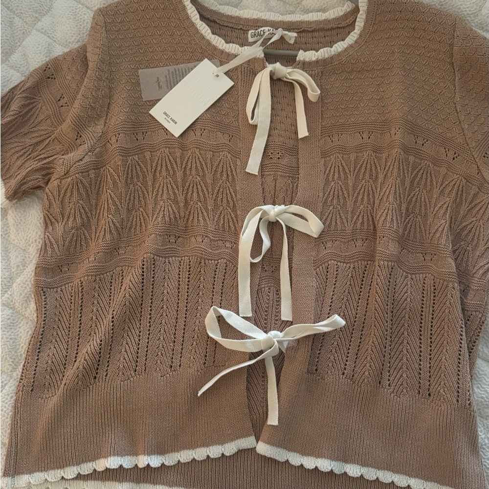 Brown Women's Sweater with Ribbon Details